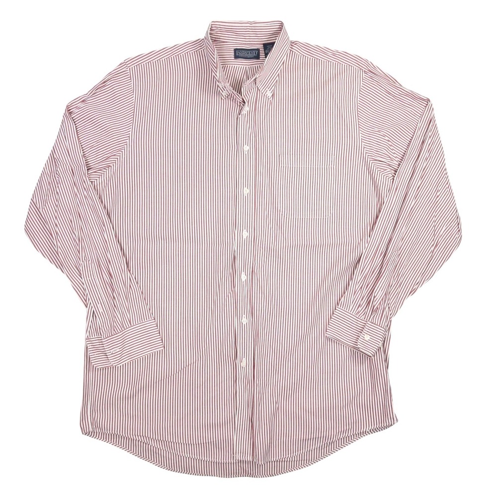 Lands'‎ End Pinpoint Oxford Button Down Mens 17-37 Tall Red Striped 90s Vintage